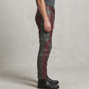 Stylish Biker <b>Leather</b> <b>Pants</b> For <b>Men</b> With Side Pockets Knee Padding And Adjustable Waist For Riding - Product Image 6