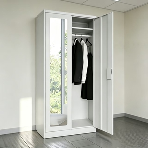 Stahl-Doppeltür-Kleiderschrank mit Spiegel, Umkleidekabinen-Aufbewahrungsschrank mit Schloss, Großraum-Kleiderorganizer für Mitarbeiter - Product Image 1
