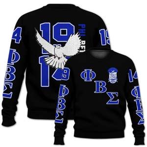 Phi Beta Sigma 1914, suéter de punto azul y blanco, chenilla acrílica, letras griegas, suéter de fraternidad Sigma Beta, ropa griega - Product Image 2