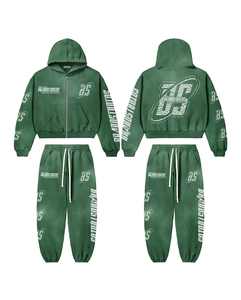 Streetwear Y2k estilo Oversized Drop Shoulder Hoodie y Straight Baggy Jogger 2 piezas Vintage Washed Chándal Set - Product Image 3