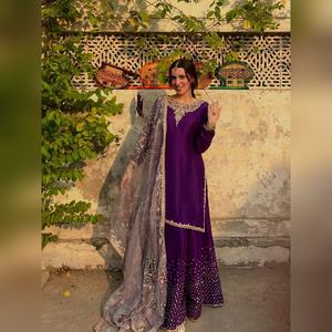 2025 New Arrival Custom 3-Piece <b>Kurti</b> Sharara & Dupatta Set in featuring SEQUENCE EMBROIDERY for Ladies - Product Image 2