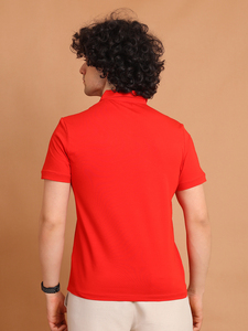 เสื้อโปโลแขนสั้นสำหรับผู้ชาย, เสื้อโปโลผ้าฝ้าย100% ระบายอากาศได้พิมพ์ลายย้อมสีเรียบ2025สีแดง - Product Image 6