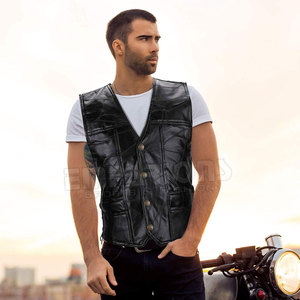Gilet de moto en cuir pour hommes, toutes les tailles et couleurs disponibles, gilet de motard professionnel en cuir véritable sans manches - Product Image 4