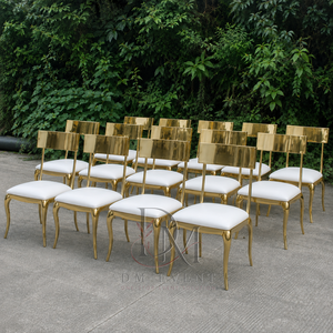 Straight Top Rail Back Gold Stainless Steel Wedding Reception Chair with <b>White</b> <b>Cushion</b> for Banquet Halls Wholesale Seating - Product Image 2
