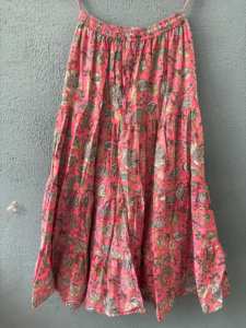 Adjustable Natural Block Print Cotton Maxi <b>Skirt</b> Elegant Bohemian <b>Long</b> Boho Dress <b>Pleat</b> Women's Tiered Mini <b>Skirt</b> Drawstring - Product Image 2