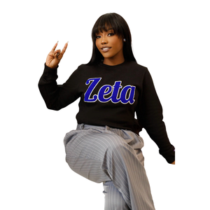 Zeta Chenille Sweatshirt Cotton Fleece Sorority Apparel Embroidered Zeta Phi Beta Blue Pullover Crewneck <b>Top</b> for Women - Product Image 3