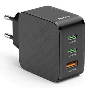 Chargeur mural Hama 00201961 double port 65W en alliage d'aluminium noir, adaptateur de charge rapide SCP PD3.1 UE, protection contre les courts-circuits 5V3A - Product Image 2