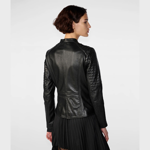 Chaqueta de cuero Premium para mujer, chaqueta de cuero genuino clásica y elegante, chaquetas de moto con cremallera estilo ciclista, precio barato - Product Image 4