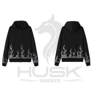 Sweat à capuche noir uni avec strass épais sweat à capuche en coton zippé pour hommes nouvel arrivage - Product Image 6