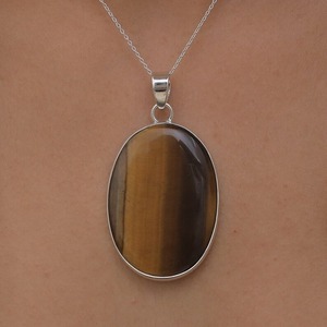 Plata de Ley 925, piedra preciosa hecha a mano, colgante giratorio de ojo de tigre, joyería, sello 925, colgante de diseñador Natural clásico, joyería - Product Image 3