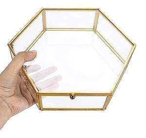 Caja decorativa para el hogar para almacenamiento, caja para pendientes, anillo de baratija, organizador de exhibición de joyería Hexagonal dorada, caja de recuerdo - Product Image 1