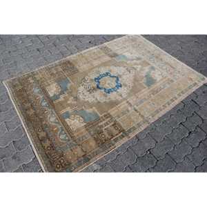 Alfombra Turca Vintage, Alfombra de 4x6.1 pies, Alfombra Azul con Diseño Floral - Product Image 3