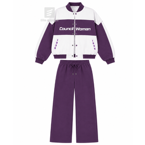 Ensemble de sport respirant personnalisé NCNW avec logo brodé sur le devant, coupe ample, ensemble en molleton 2 pièces pour femme - Product Image 1
