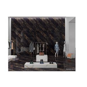 Carreaux en porcelaine noire de qualité supérieure, finition polie, épaisseur 12 mm, 1600x3200 mm, aspect marbre, dalles de sol, finition mate - Product Image 2