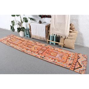 Tapis turc Kilim vintage 2,4x10,9 pieds, tapis persan en laine orange - Product Image 2