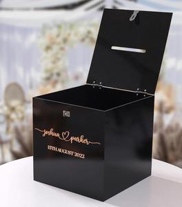 Boîte à dons personnalisée en acrylique noir avec couvercle, design moderne et luxueux, impression - Product Image 1