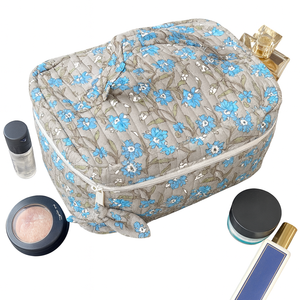 Estuche de Maquillaje Vintage de Algodón Acolchado Gris Le Souvenirs, Cierre de Cremallera, Duradero, Ecológico, Resistente al Agua, Personalizable - Product Image 1