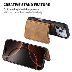 Étui de téléphone magnétique avec porte-cartes en TPU+PU+PC fait à la main pour 14 Plus/13 Pro Max/Modèles A53, design élégant et raffiné - Product Image 2