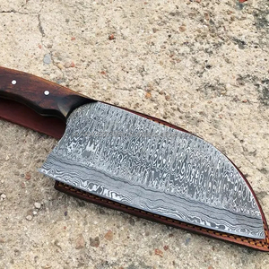 Couteaux de couperet damas directs d'usine meilleure vente couteau de couperet de cuisine en acier damas avec manche en bois - Product Image 1