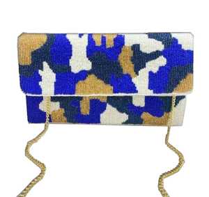 Luxury Royal Blue Camo <b>Beaded</b> <b>Handbag</b> Crossbody Chained Clutch Evening Party Fashionable Crystal Rhinestone Envelope Pattern Bag - Product Image 3