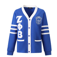 Cárdigan de Mujer Zeta Phi Beta, Cuello Redondo, Otoñal, Casual, Acrílico, con Parches Bordados, de Secado Rápido, Grueso y Flexible, en Oferta
