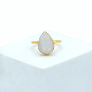 แหวนลูกแพร์ลายมูนสโตนชุบทอง18K สำหรับผู้หญิงของขวัญงานแต่งงานและปาร์ตี้จากผู้จำหน่ายอินเดีย - Product Image 2