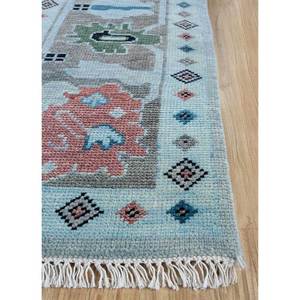 Alfombra de Lana Anudada a Mano Cyanna Azul, Alfombra Rectangular Floral para Decoración de Sala de Estar, Modelo PKWL-958 - Product Image 4