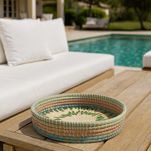 Plateau de service rond naturel en jonc de mer avec plateau décoratif tissé à la main en coquillage pour table à manger et accent à la maison - Product Image 2