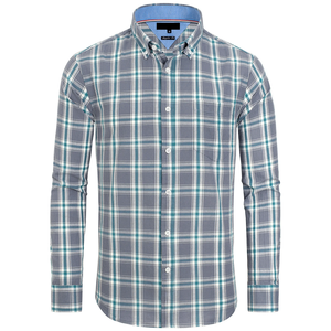 Conception de logo personnalisé OEM 100% Lilen hommes coupe régulière chemise à manches longues à carreaux de couleur contrastée avec col rabattu du Bangladesh - Product Image 3