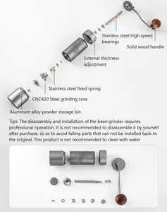 Molinillo de Café Manual Ajustable de Aleación de Aluminio, Molinillo de Mano Portátil con Muelas Cónicas, Juego de Herramientas de Cocina para Espresso, Fácil de Limpiar - Product Image 3