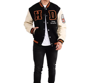 <b>Letter</b> Varsity <b>Jacket</b> <b>Men's</b> Preppy Style Embroidered Patch Design Black Beige Cotton Polyester Autumn Wear - Product Image 1
