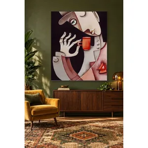 ภาพพิมพ์บนผ้าใบลายคนชายสไตล์คิวบิสต์กำลังดื่มกาแฟ - Product Image 3