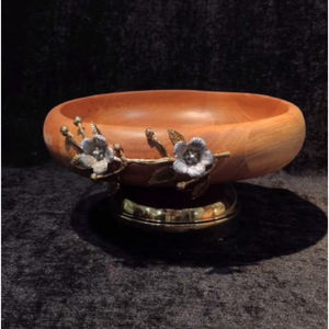 Vintage <b>Salad</b> <b>Serving</b> <b>Bowl</b> Decorative Centerpiece Luxury Brass Flower Accent Wooden <b>Serving</b> <b>Bowl</b> For Homes And Events - Product Image 6