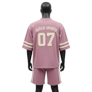 <b>Men</b> Football <b>Short</b> Set High Quality 220 GSM Polyester Interlock Smooth Feel <b>Pink</b> Cream Contrast Panel Logo for <b>men's</b> <b>short</b> set - Product Image 2