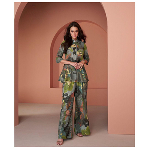 Costume palazzo prêt-à-porter en georgette brodée pour toutes les occasions et les saisons de mariage - Product Image 3