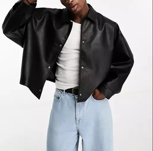 Nouvelle mode de vestes en cuir pour hommes veste en cuir grande taille veste de moto coupe ajustée grande taille pour hommes col montant boutonné - Product Image 5