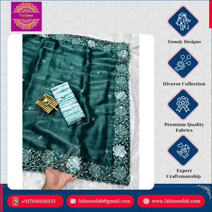 คอลเลกชันผ้าซารีออร์แกนซ่าสุดหรูสำหรับผู้หญิง คุณภาพสูง สวยงาม สไตล์ดั้งเดิม พร้อมเสื้อซาตินคุณภาพสูงสำหรับงานปาร์ตี้ - Product Image 2