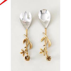 Cucharas de diseño de hoja hermosa chapadas en oro - Product Image 4