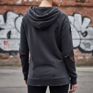 Sudadera con Capucha Personalizable para Mujer, Color Gris Carbón Desgastado, Adornos de Imperdible en la Parte Delantera, Transpirable, Ecológica, con Dobladillo sin Rematar - Product Image 6
