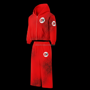 เสื้อวอร์มผ้าฝ้ายโพลีเอสเตอร์พิมพ์ลายสีแดงดำผ้าฟลีซ370พรีเมียมเนื้อผ้านุ่มอุ่นมีซิปปรับแต่งโลโก้ได้ตามต้องการ - Product Image 3