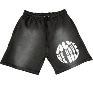 กางเกงขาสั้นผ้าย่นเป็นกรดสำหรับผู้ชายผ้าฝ้ายระบายอากาศได้ดีมีเชือกผูกเอวออกแบบโลโก้ได้ตามต้องการสำหรับใช้ในยิม - Product Image 1