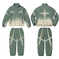 Ensemble de survêtement personnalisé imprimé avec des strass pour l'hiver, veste et pantalon de jogging, séchage rapide, respirant, léger, 100% nylon, coupe-vent unisexe
