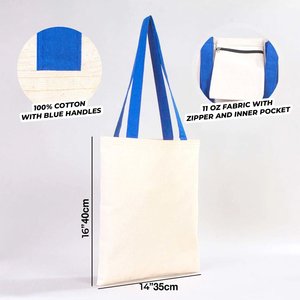 100% Cotton Canvas <b>Purse</b> with Blue Handles 14 X 16\" (35x40 Cm) Eco-Friendly <b>Medium</b> <b>Size</b> 10 oz for Daily Use Advertising Gifts - Product Image 3