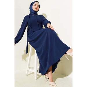 Robe boutonnée à nouer sur le côté Bleu Marine - Product Image 4