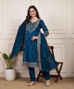 Ready To Wear Women's Chanderi <b>Silk</b> Bottom <b>Kurta</b> Pant Dupatta Party Wear Suit All Sizes Available By Export - Product Image 3