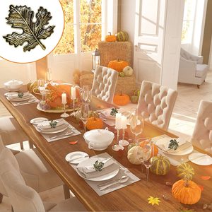 Anneaux de serviette en métal design feuille d'érable Porte-serviettes en argent antique pour dîner, mariage Décorations de table - Product Image 4