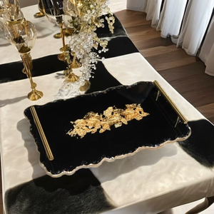 El mejor diseño, nueva bandeja para servir de resina epoxi, mango de Metal de hoja dorada, utensilios de cocina personalizados para Hotel y restaurante, respetuoso con el medio ambiente, Angel Love - Product Image 1
