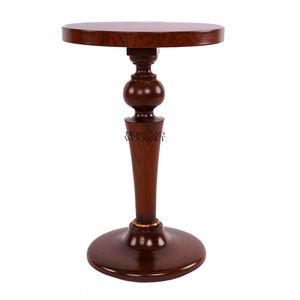Mesa Auxiliar Redonda de Caoba de Lujo con Incrustaciones Florales Intrincadas y Base de Pedestal Clásica para Interiores Elegantes - Product Image 3