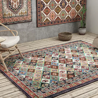 Tapis d'intérieur réversible coloré, style ethnique rétro bohème géométrique, lavable en machine, rembourré, antidérapant, pour salon