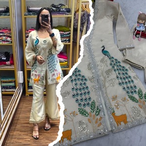 Conception de paon ensemble de cordon de soie scintillante broderie lourde paillettes perle travail Style traditionnel pur tissu dentelle bordure détaillant fête - Product Image 6